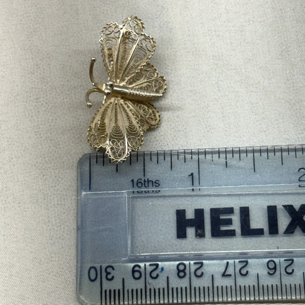 Vintage Butterfly Brooch Unisex OS Silver Excellent 800 Coin Filigree Italian